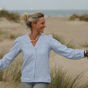 Blouse Léocadie - double gaze de coton rayé bleu/blanc - Quintessence