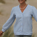 Blouse Léocadie - double gaze de coton rayé bleu/blanc - Quintessence