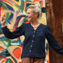 Blouse Léocadie - Double gaze de coton/lin jacquard fleuri marine - Quintessence