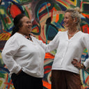 Blouse Léocadie - Double gaze de coton/lin jacquard fleuri marine - Quintessence