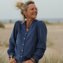 Blouse Léocadie - velours milleraies bleu océan - Quintessence