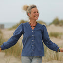 Blouse Léocadie - velours milleraies bleu océan - Quintessence