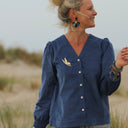 Blouse Léocadie - velours milleraies bleu océan - Quintessence