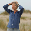 Blouse Léocadie - velours milleraies bleu océan - Quintessence