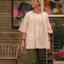 Blouse Léopoldine - armuré de coton rose poudré - Quintessence