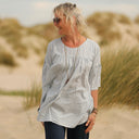 Blouse Léopoldine - coton léger rayé bleu - Quintessence