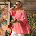 Blouse Léopoldine - double gaze de coton corail rosé - Quintessence