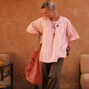 Blouse Léopoldine - double gaze de coton rose plumetis or - Quintessence