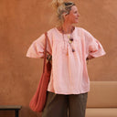 Blouse Léopoldine - double gaze de coton rose plumetis or - Quintessence