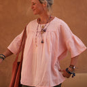 Blouse Léopoldine - double gaze de coton rose plumetis or - Quintessence