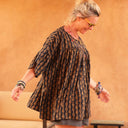 Blouse Léopoldine - viscose Batik marine/camel - Quintessence