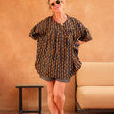 Blouse Léopoldine - viscose Batik marine/camel - Quintessence