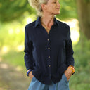 Blouse Lueur — Double gaze de coton bleu nuit - Quintessence
