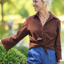 Blouse Lueur — Double gaze de coton brodée chocolat - Quintessence