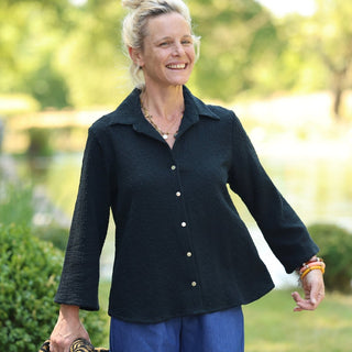 Blouse Lueur — Double gaze de coton brodée noire