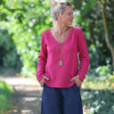Blouse Lylou double gaze de coton rose fuchsia - Quintessence