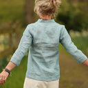 Blouse Madeleine Lin Bleu Doux Chiné porté | atelier à Roubaix