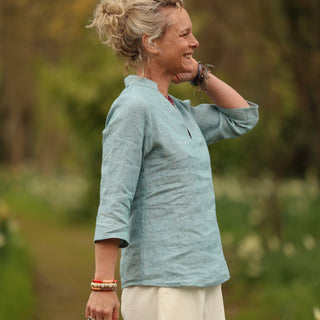 Blouse Madeleine – Lin Bleu Doux Chiné