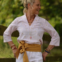 Blouse Madeleine – Seersucker rayé rose & pâquerettes - Quintessence