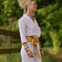 Blouse Madeleine – Seersucker rayé rose & pâquerettes - Quintessence