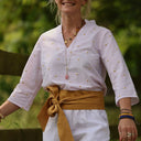 Blouse Madeleine – Seersucker rayé rose & pâquerettes - Quintessence