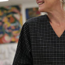 Blouse Mina – Flanelle tartan noir, ivoire et camel - Quintessence