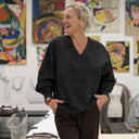 Blouse Mina – Flanelle tartan noir, ivoire et camel - Quintessence