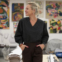 Blouse Mina – Flanelle tartan noir, ivoire et camel - Quintessence