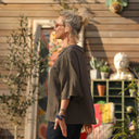 Blouse Myriem - double gaze de coton rayée kaki/marine - Quintessence