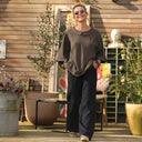 Blouse Myriem - double gaze de coton rayée kaki/marine - Quintessence