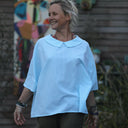 Blouse Myriem - seersucker rayé turquoise/blanc - Quintessence