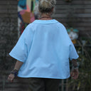 Blouse Myriem - seersucker rayé turquoise/blanc - Quintessence