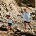 Blouse Myriem - seersucker rayé turquoise/blanc - Quintessence