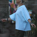 Blouse Myriem - seersucker rayé turquoise/blanc - Quintessence