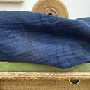 Blouse Naomie - Double gaze de coton/lin jacquard fleuri marine - Quintessence