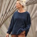 Blouse Naomie - Double gaze de coton/lin jacquard fleuri marine - Quintessence