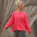 Blouse Naomie - Double gaze de coton/lin jacquard fleuri rose gourmand - Quintessence