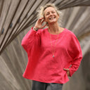 Blouse Naomie - Double gaze de coton/lin jacquard fleuri rose gourmand - Quintessence