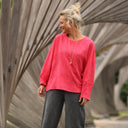 Blouse Naomie - Double gaze de coton/lin jacquard fleuri rose gourmand - Quintessence