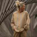 Blouse Naomie - Seeresucker de coton rayé camel/ivoire - Quintessence