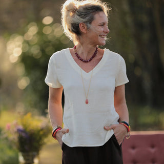 Blouse Nila - Double gaze de coton ivoire brodée