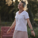Blouse Nila Seersucker rayé rose & pâquerettes | Quintessence