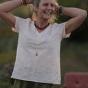 Blouse Nila Voile de coton rose poudré brodé | Quintessence