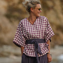 Blouse Yoko - coton carreaux lilas - Quintessence