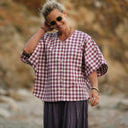 Blouse Yoko - coton carreaux lilas - Quintessence