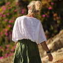 Blouse Yoko - voile de coton brodé blanc cassé pâquerettes - Quintessence