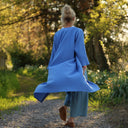 Calixte Double gaze de coton brodé bleu roi | Quintessence