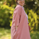 Calixte Double gaze de coton brodé rose boisé | Quintessence