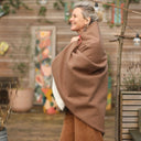 Cape midi Eugénie - laine bouillie camel / velours grosse côtes ivoire - Quintessence