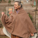 Cape midi Eugénie - laine bouillie camel / velours grosse côtes ivoire - Quintessence